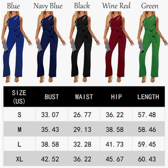 AUXDIO Womens One Shoulder Cutout Wide Leg Jumpsuit w/Belt Sz L -Royal Blue NWOT - Picture 5 of 5